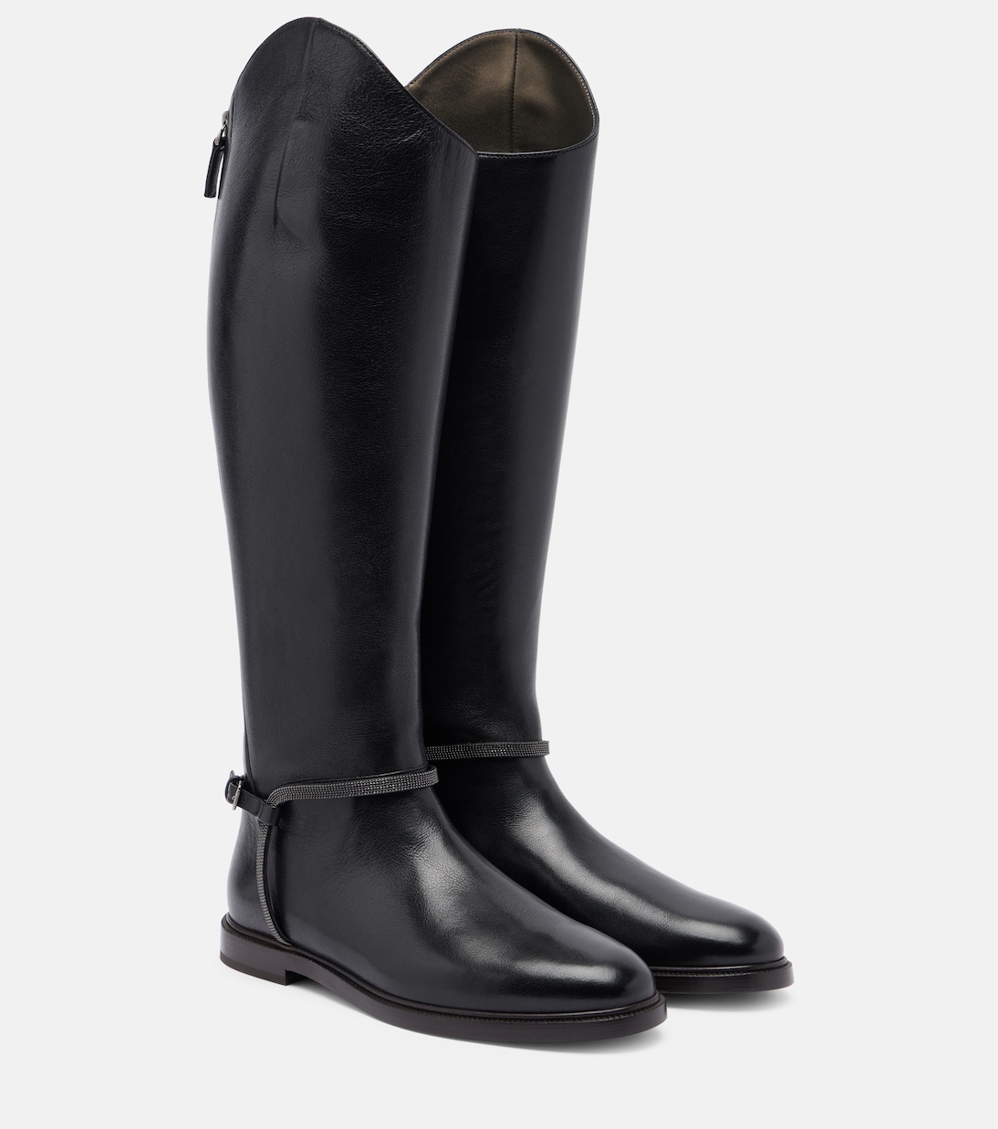 Сапоги Monili из кожи до колена Brunello Cucinelli, черный