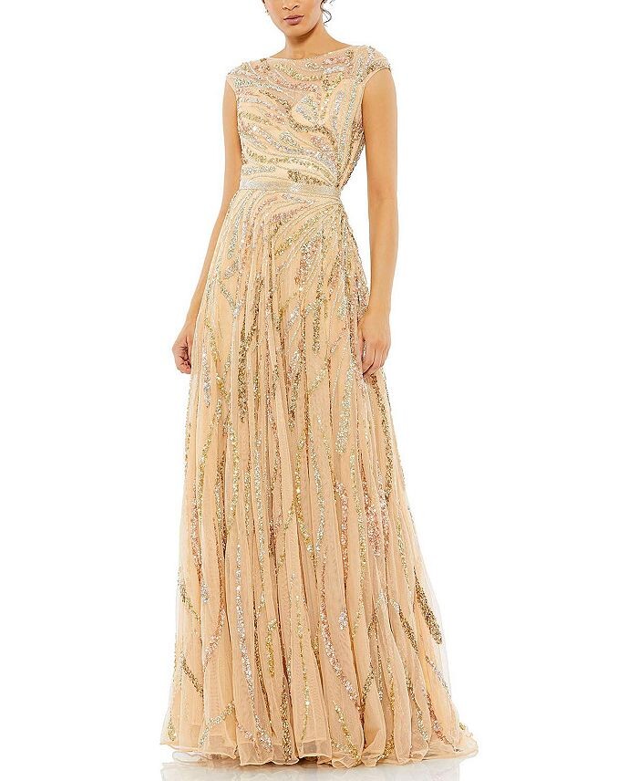 

Вечернее платье Mac Duggal с короткими рукавами и декором, коричневый/бежевый