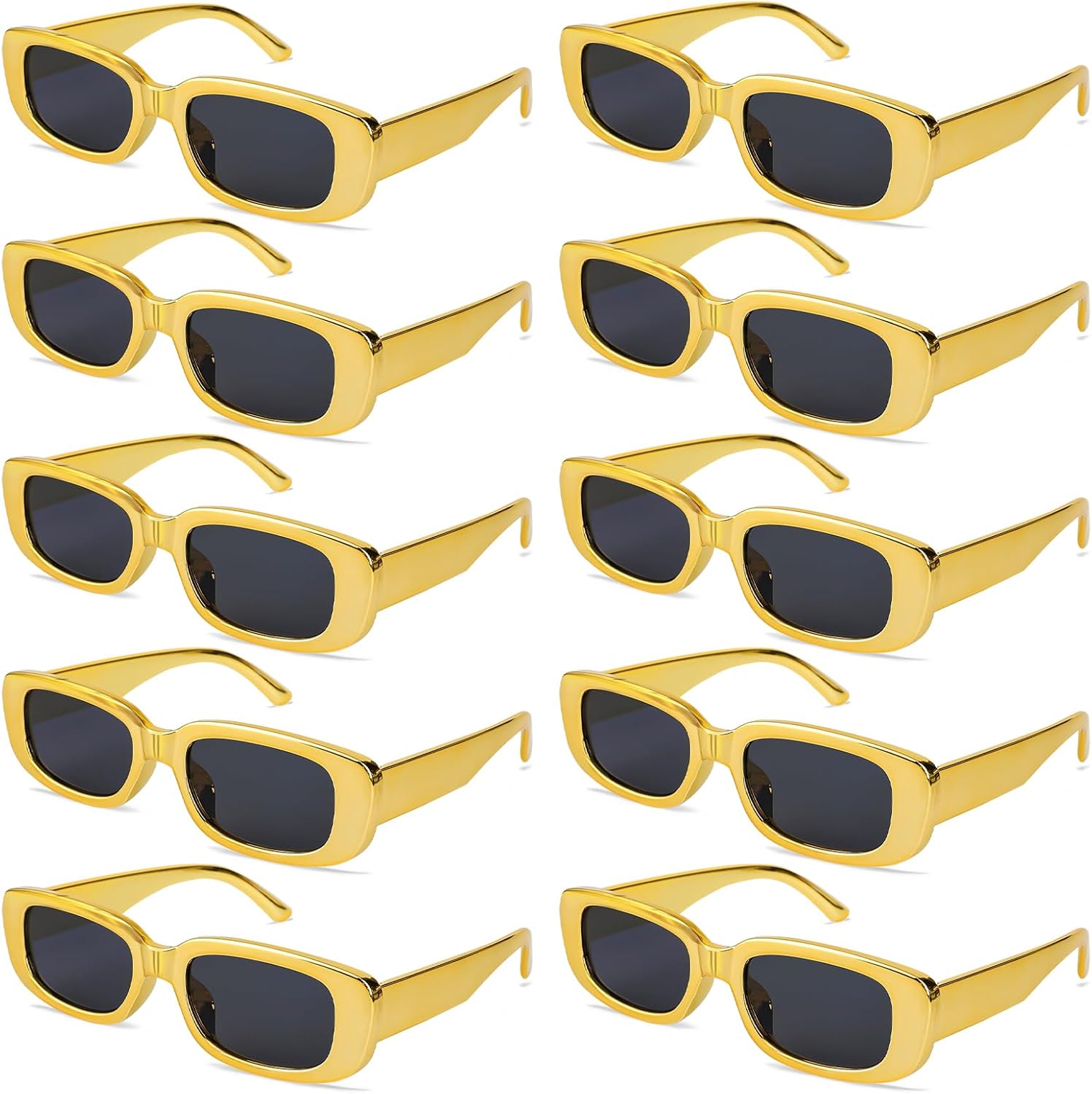

SUNOVELTIES Набор из 10 прямоугольных солнцезащитных очков для женщин в стиле ретро, ​​узкие квадратные очки, винтажные очки в стиле 90-х, универсальные для взрослых, 10 Metallic Gold