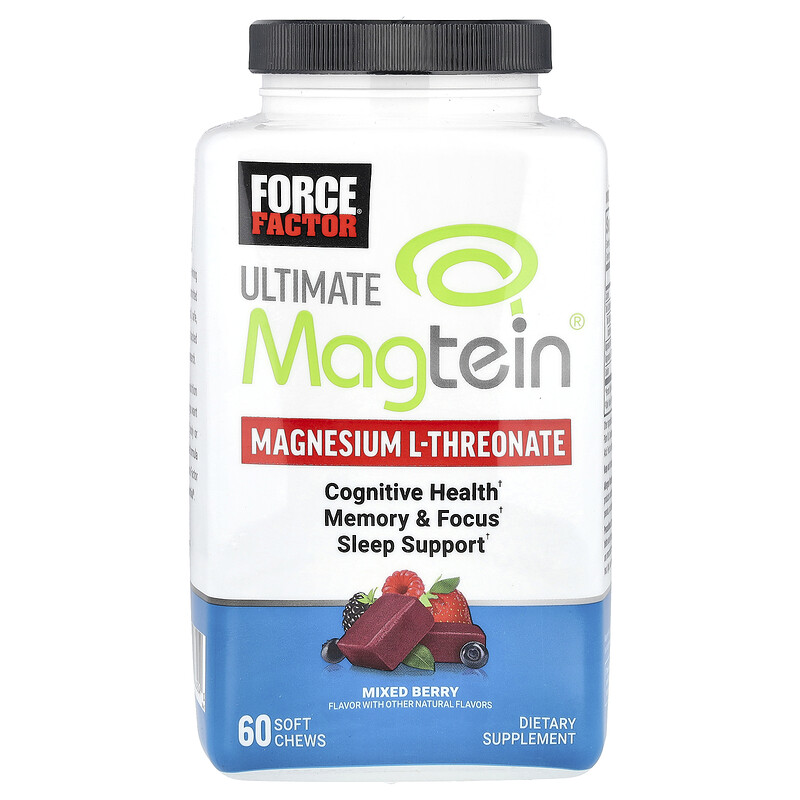 

Force Factor, Ultimate Magtein, L-треонат магния, ягодное ассорти, 60 жевательных таблеток