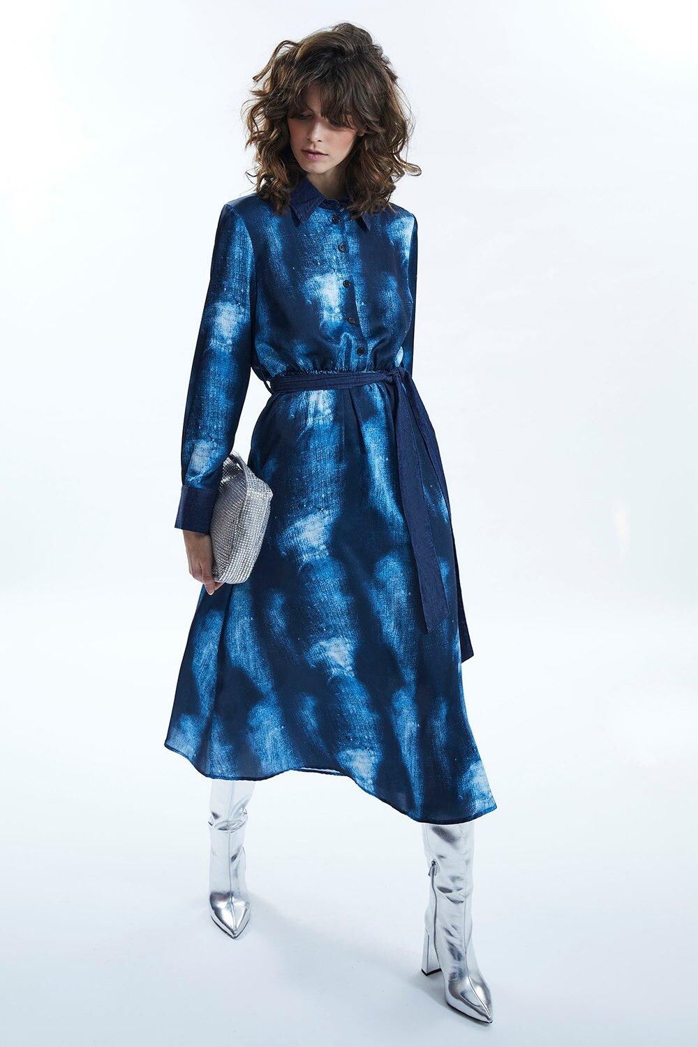 

Платье-миди с джинсовым принтом James Lakeland, синий