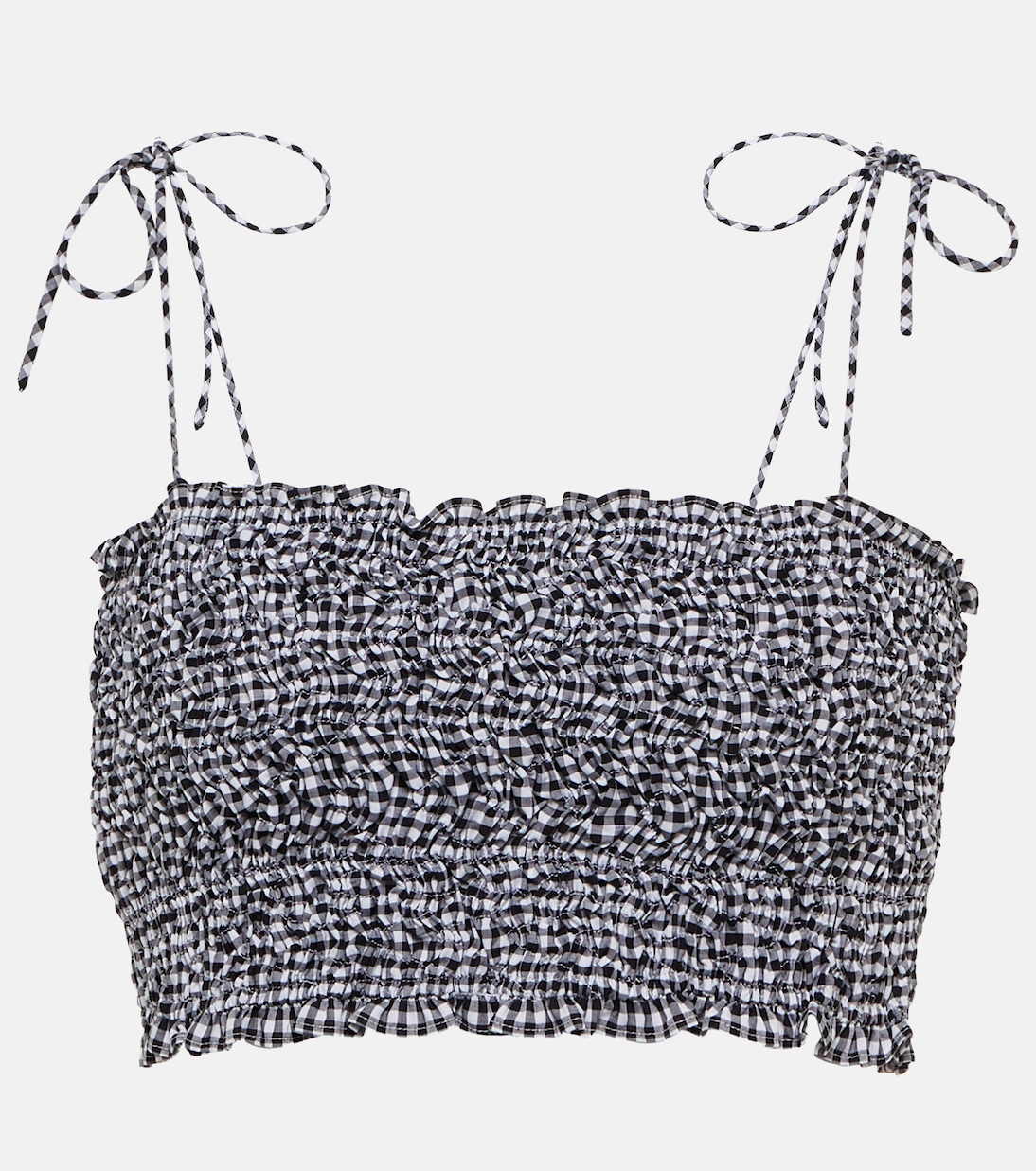 

Короткий топ из хлопка в клетку с защипами Miu Miu, черный