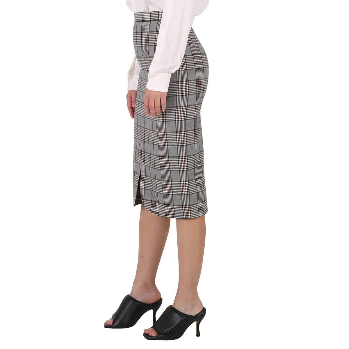 Барберри Чек Шерстяная карандашная юбка с фигурным подолом Burberry, Deep Taupe Check — фото 2