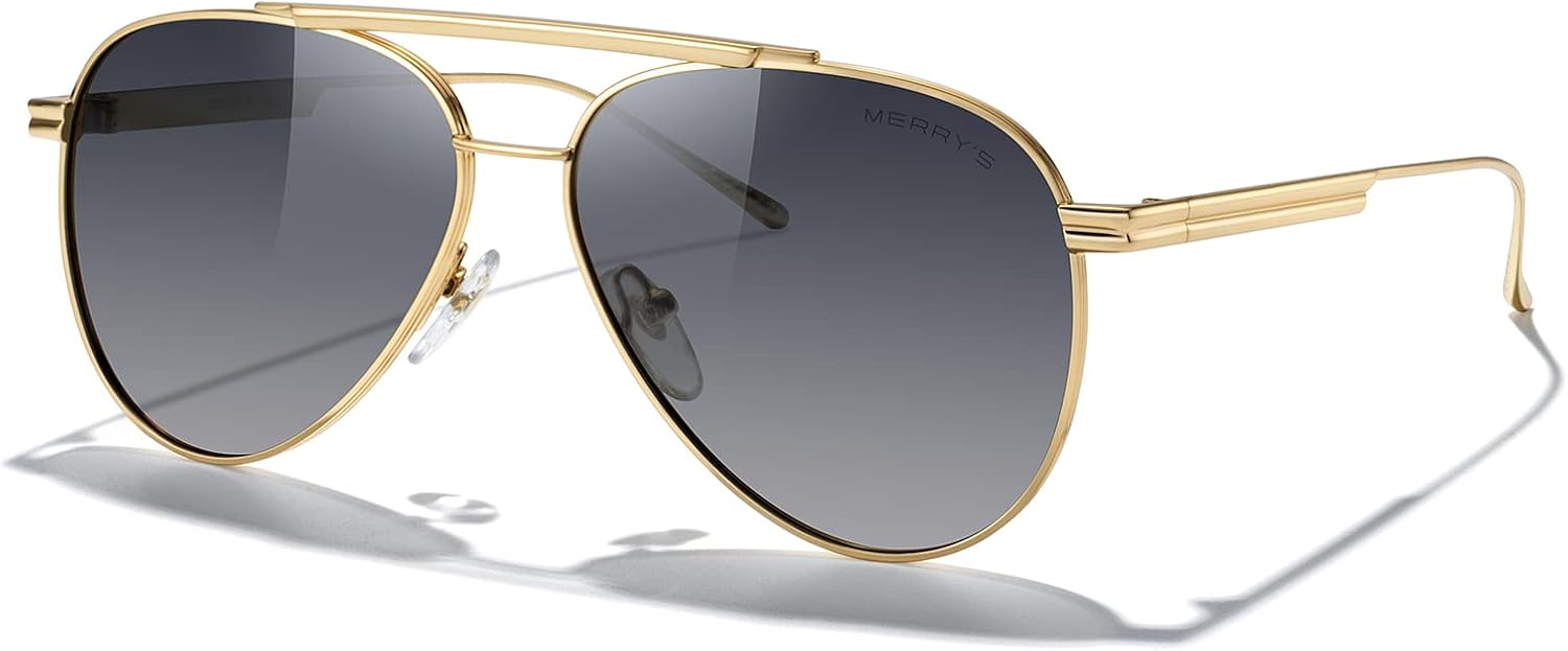 

Классические поляризованные солнцезащитные очки-авиаторы MERRY для женщин и мужчин, ретро-очки для вождения, защита от УФ-излучения UV400, металлизированные солнцезащитные очки MERRY'S, Gold Frame/Gray Gradient Lens