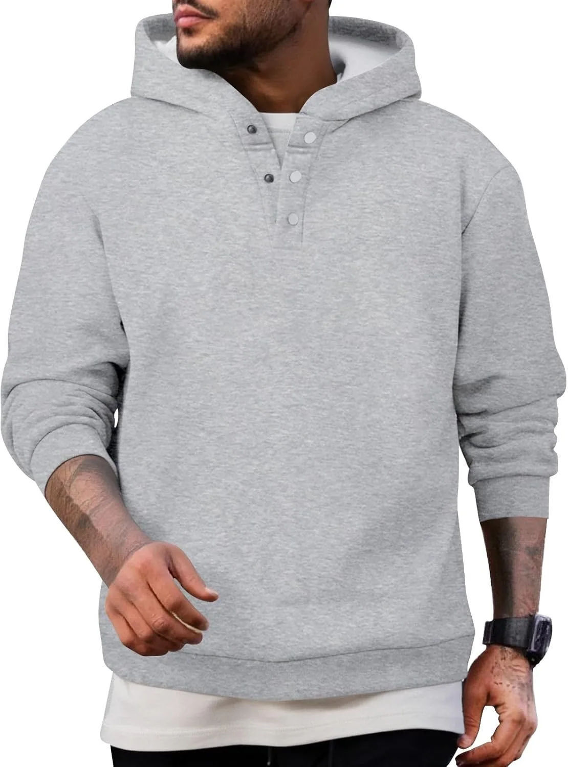 

Мужская повседневная худи Ymosrh с четвертью пуговиц