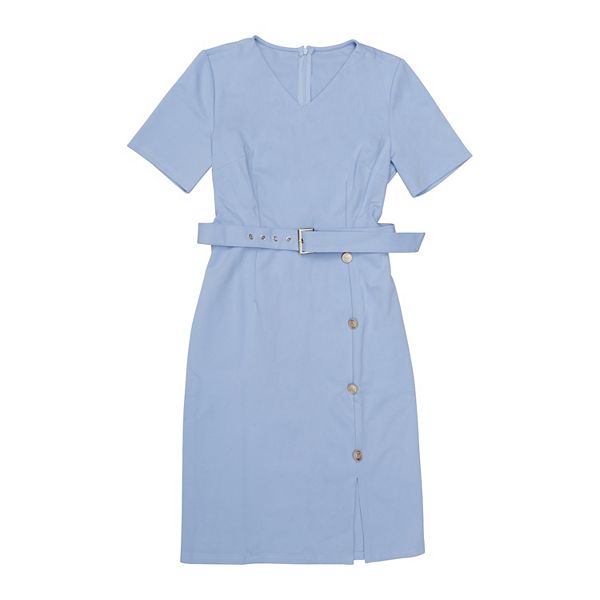 

Женское платье-футляр с поясом и пуговицами короткий рукав карандаш Inspire Chic, Blue