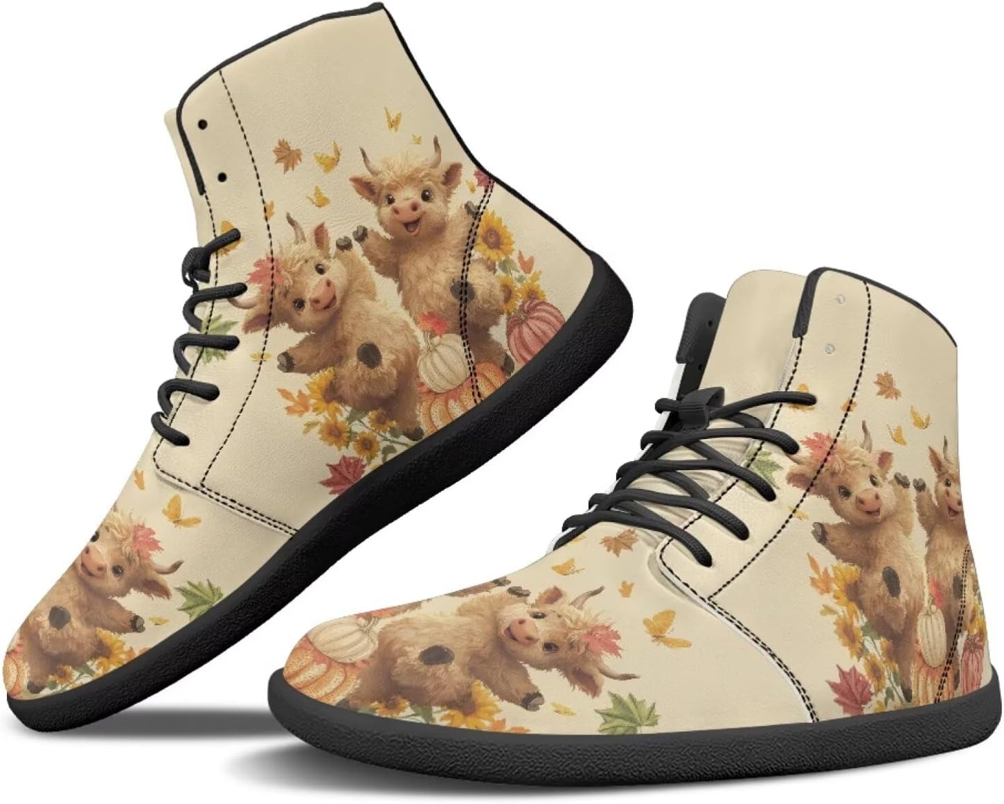 

Кроссовки Binienty Wide Минималистичные Босоногообразные Мужские и Женские Осенне-Зимние Ботинки Высокие Верхи из ПУ Кожи Обувь с Нулевым Падением, Cute Cow