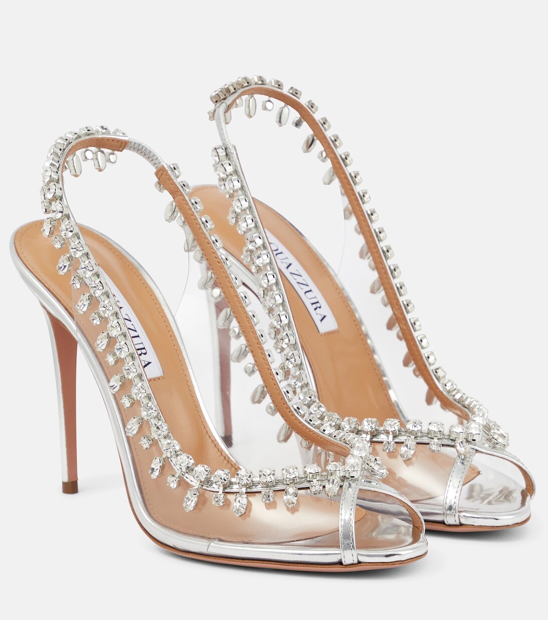 Декорированные сандалии Temptation 105 из ПВХ Aquazzura, серебряный