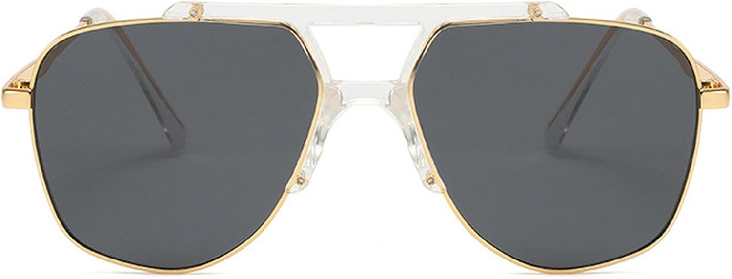 

Солнцезащитные очки-пилот в металлической оправе для женщин, с двойной перемычкой, роскошные квадратные солнцезащитные очки большого размера с защитой от УФ-излучения UV400 mincl, Clear Gold Black