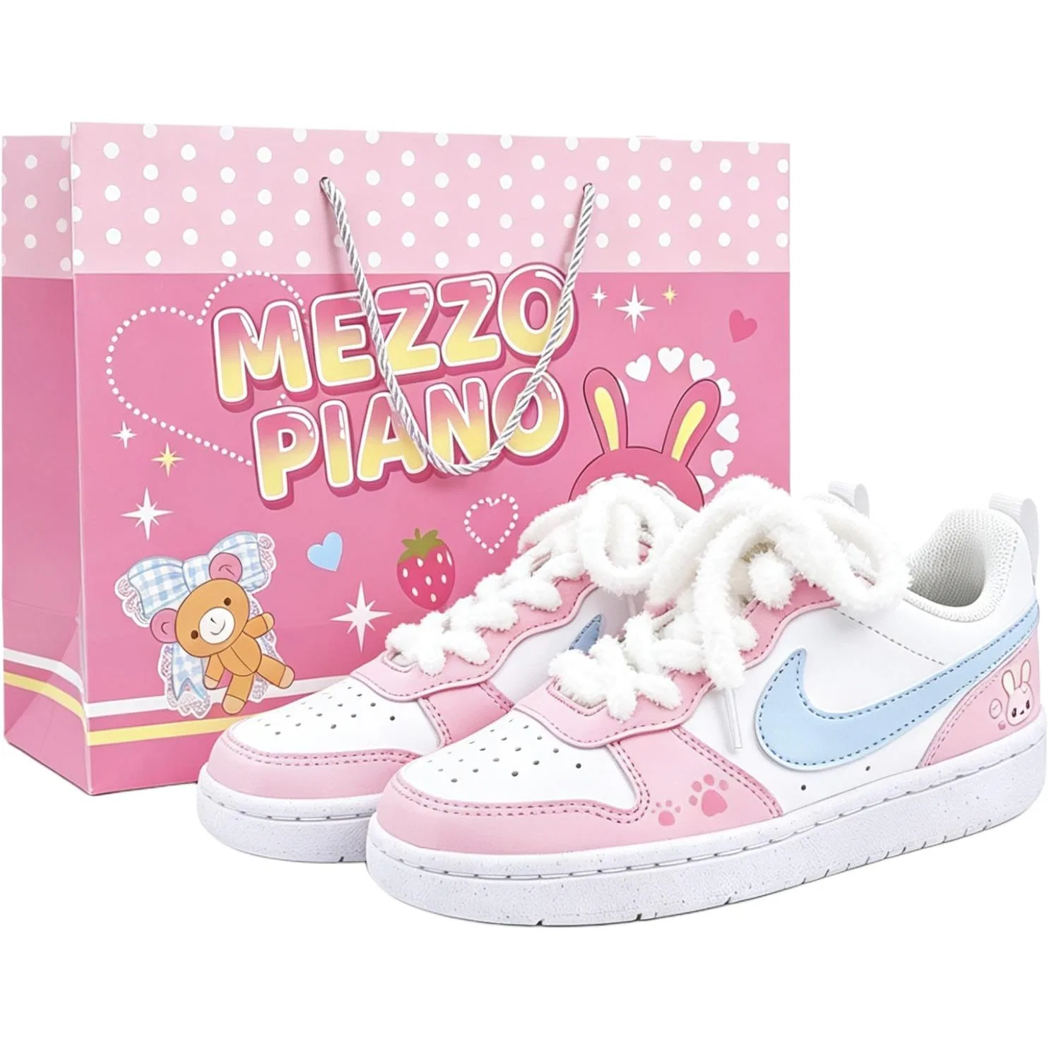 Детские кеды Nike Court Borough Peach Bunny с розово-голубым дизайном