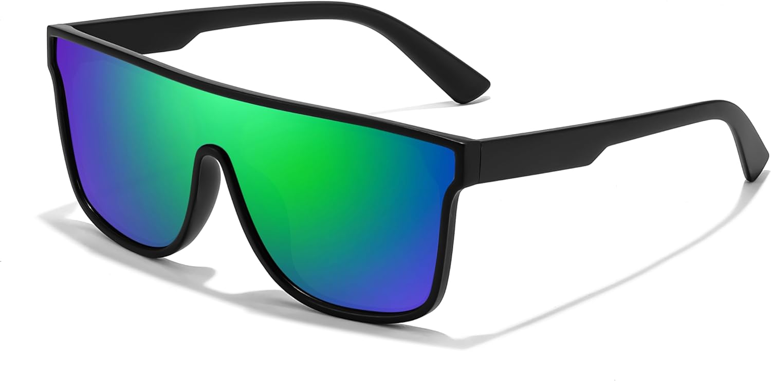 

FEISEDY Поляризованные солнцезащитные очки для мужчин и женщин, с плоской верхней частью, модные, большие, квадратные, защита от ультрафиолета UV400, B4141, Matte Black Frame/Green Mirror