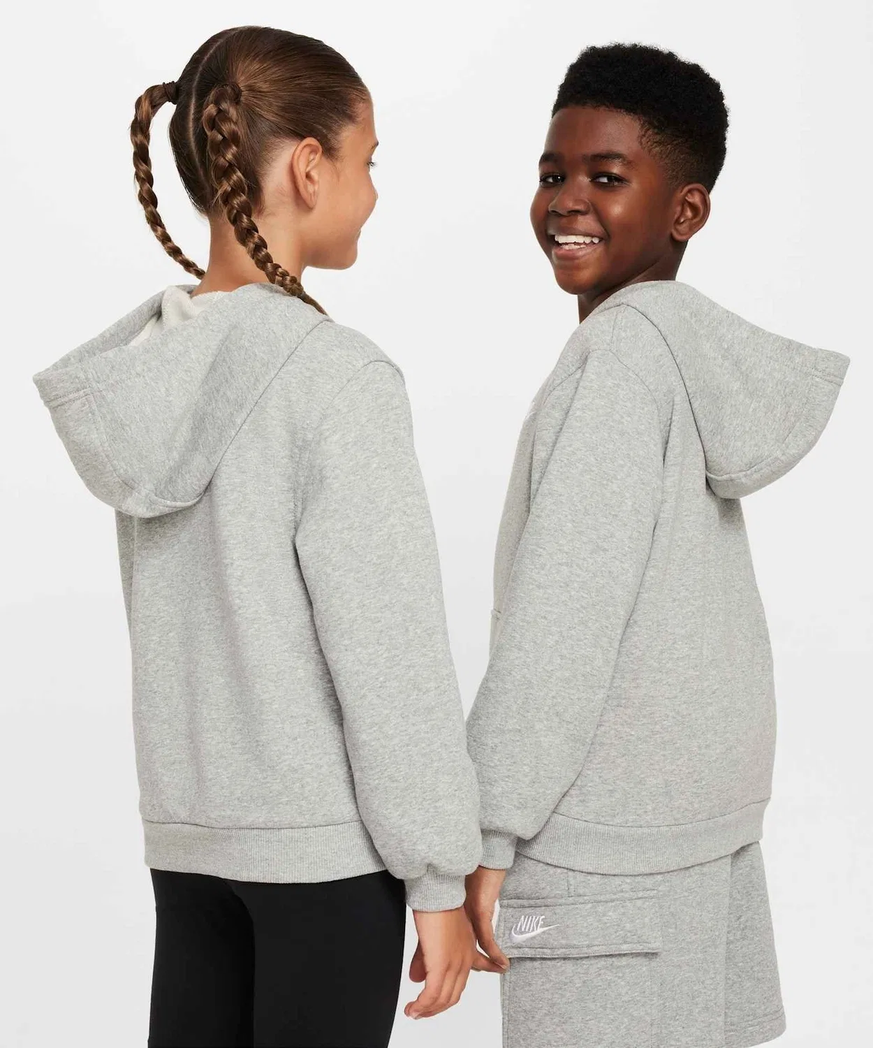 Детская кофта-худи Nike Club Fleece French Terry Full-Zip Hoodie, тёмно-серый меланж — фото 2