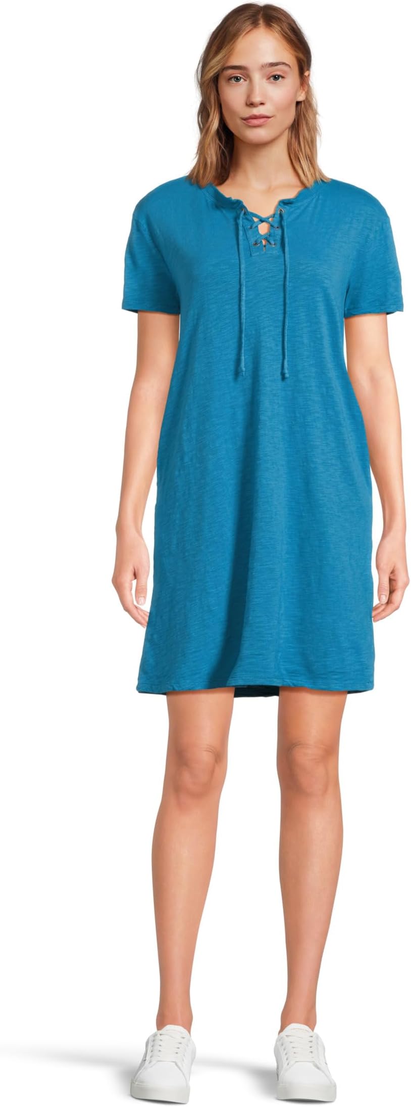 

Платье Mod-o-doc Short Sleeve Lace Up Neck Tee Shirt Dress, цвет Calypso Blue