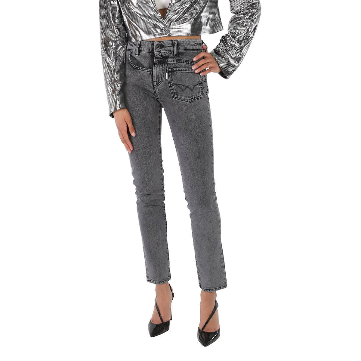 

Filles A Papa Женские черные узкие джинсы с перекрученным швом