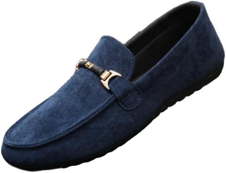 

Мужские лоферы с плоской подошвой - верх из однотонного текстиля, текстильная подкладка, резиновая подошва, круглый носок, подходят для делового повседневного ношения на улице Hoalox, синий