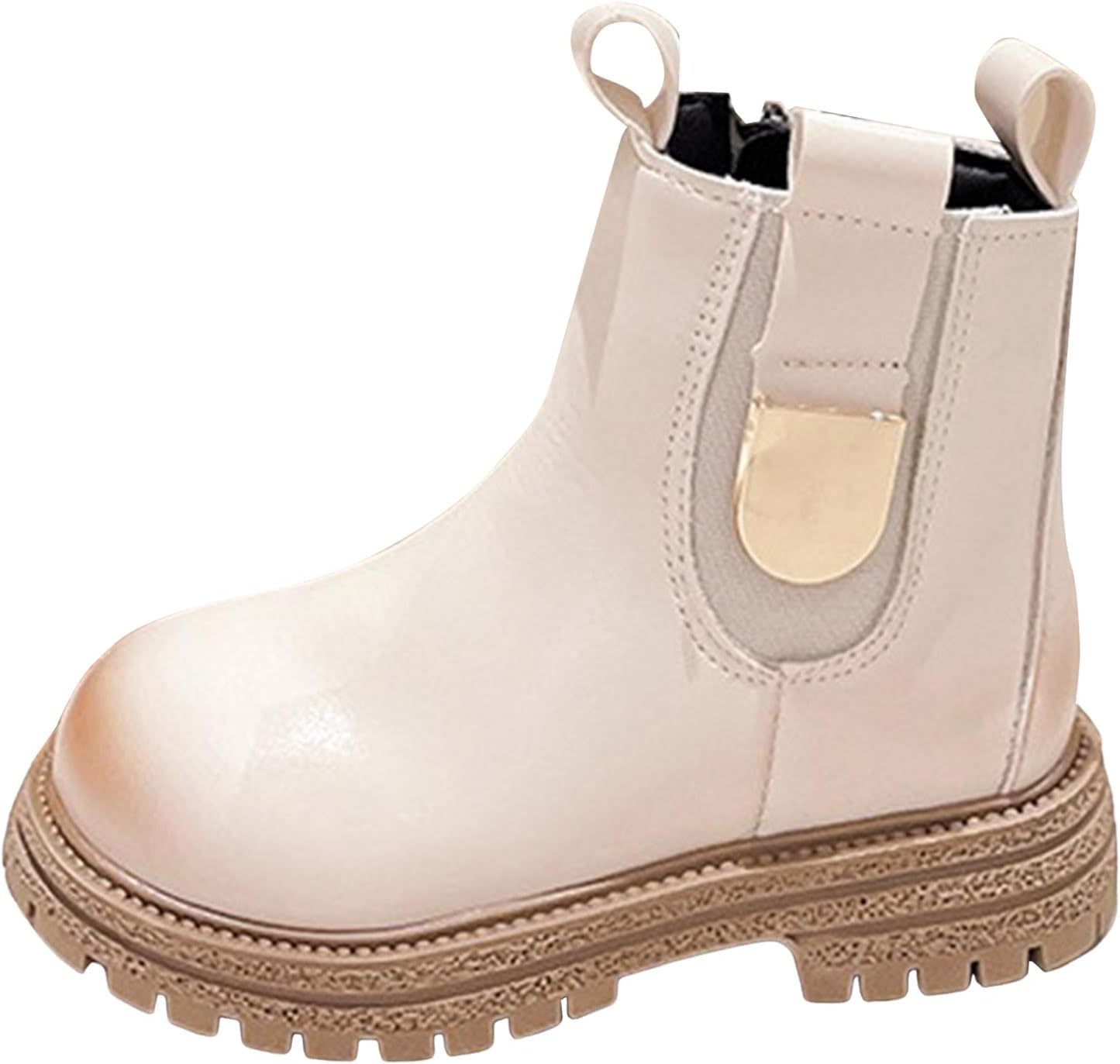 

Ботильоны IWIHMIV с боковой молнией, удобные с круглым носком, короткие сапожки, с толстой подошвой, противоскользящие кожаные туфли, Beige