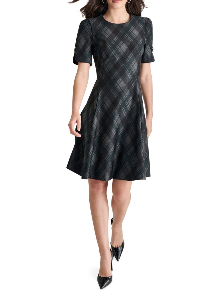 

Платье в клетку с короткими рукавами DKNY, цвет Pine Heather