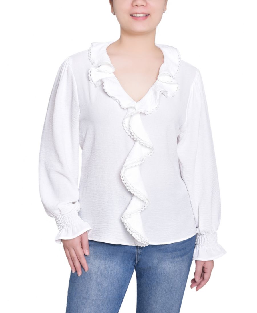 

Женская блузка с короткими рукавами и оборками спереди NY Collection, Ivory