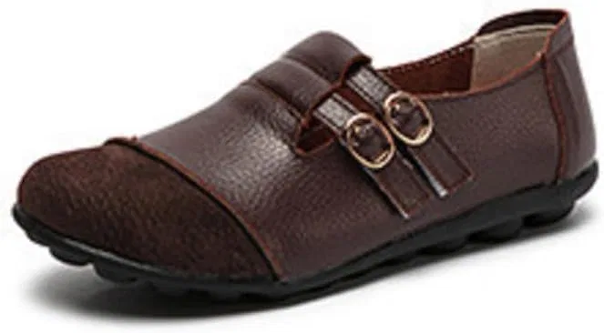 Лоферы женские с двумя пряжками, мысок, Loafers & Slip-Ons Coffee