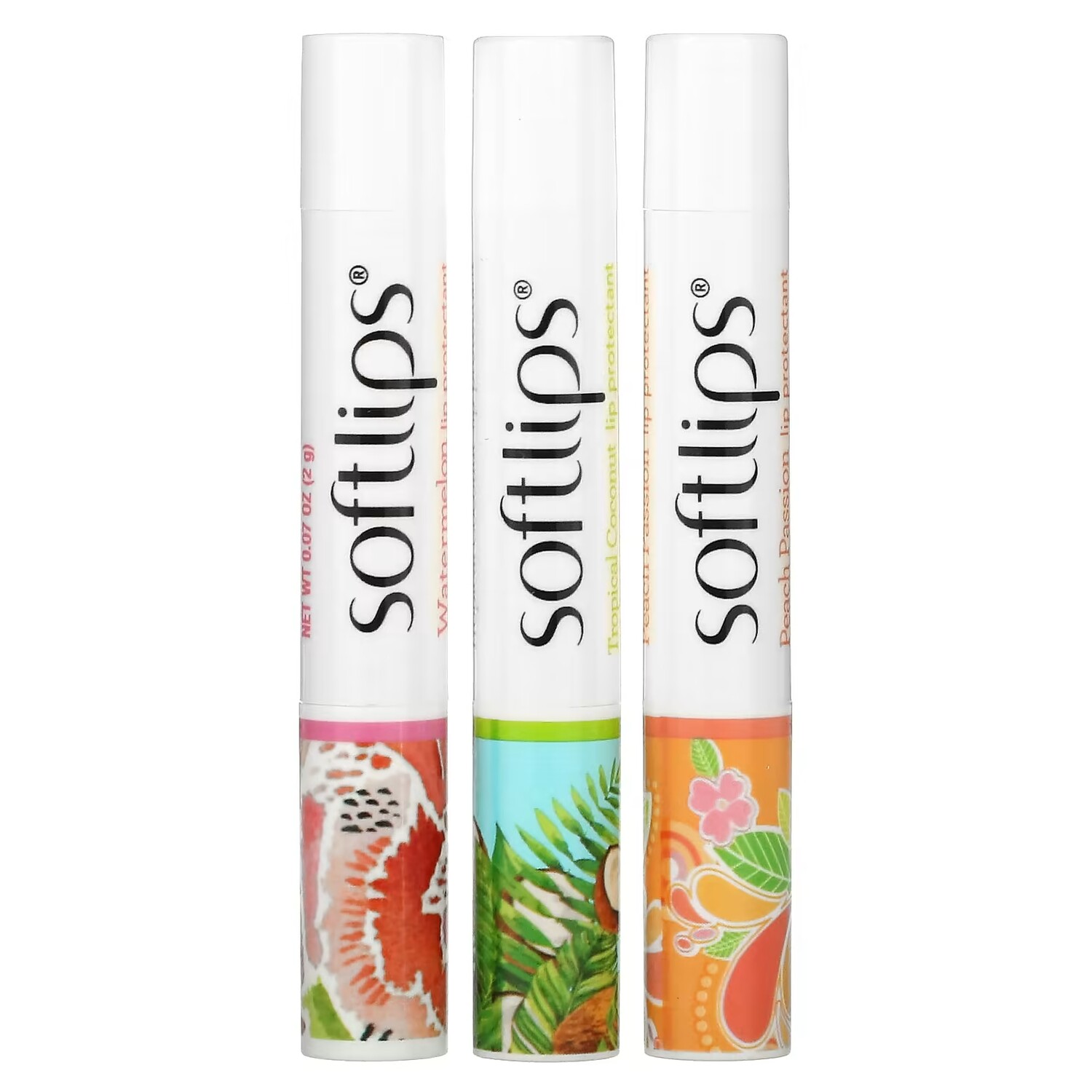 

Защитное средство для губ Softlips Watermelon Tropical Coconut Peach Passion