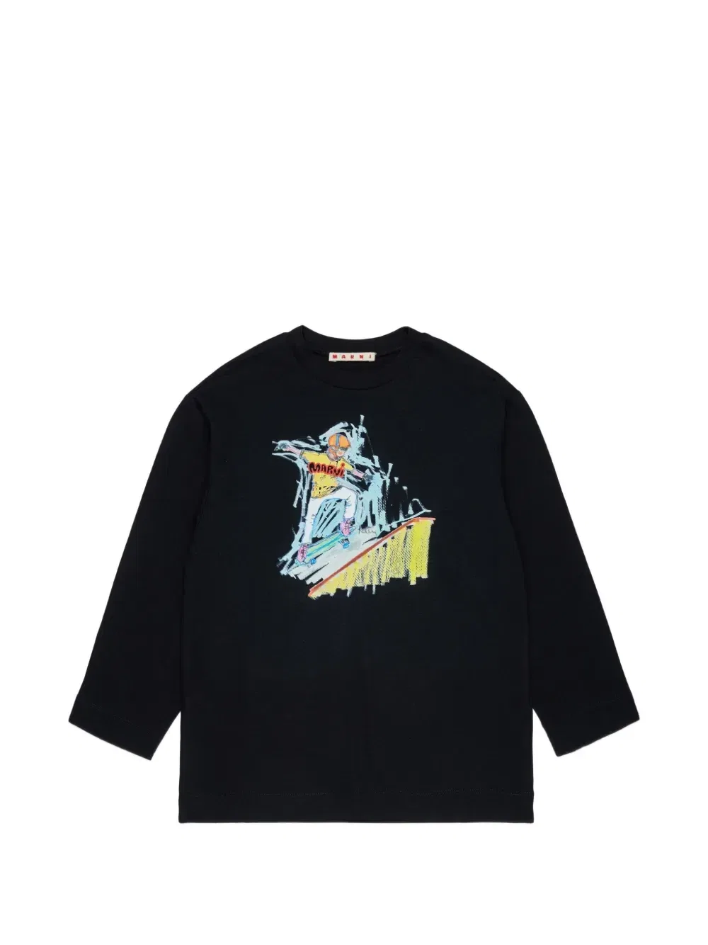 Топ с длинными рукавами и принтом Marni Kids, черный