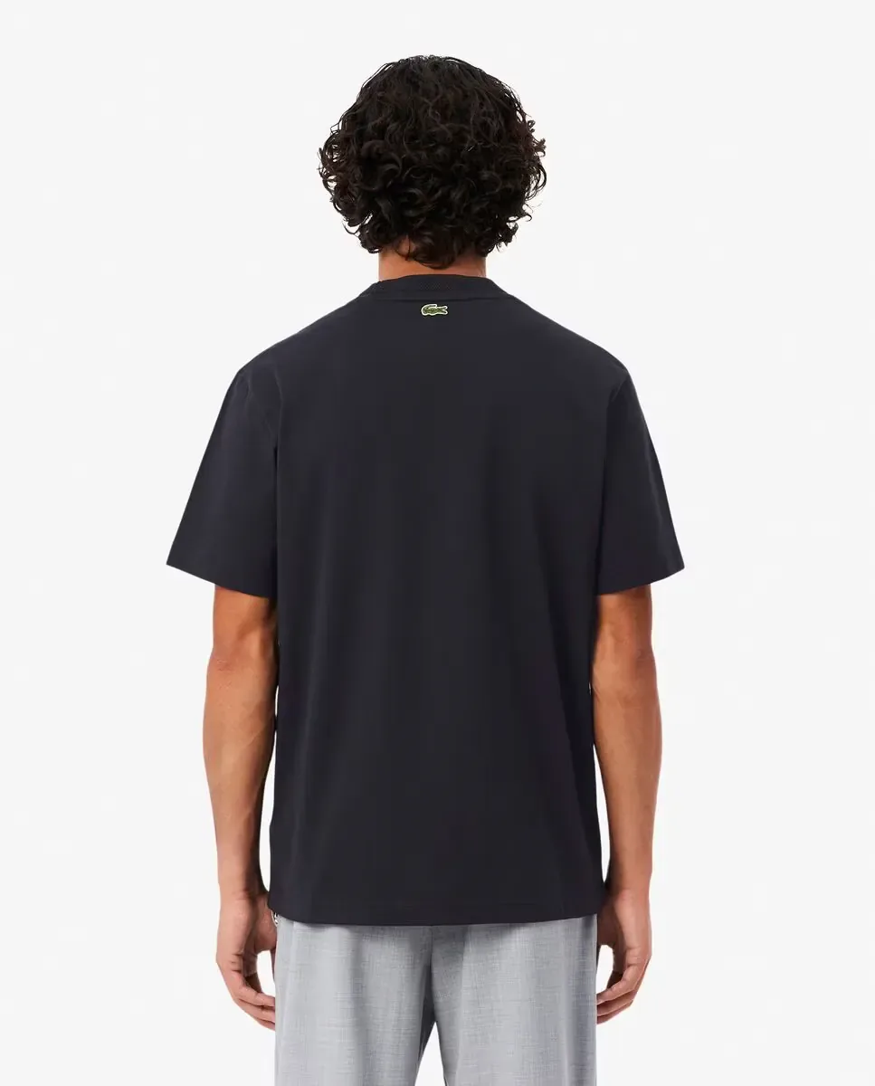 Футболка мужская Lacoste, с контрастным значком, черный, Франция — фото 2