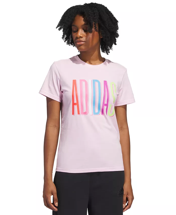 

Женская хлопковая футболка с разноцветным логотипом Crewneck adidas, розовый