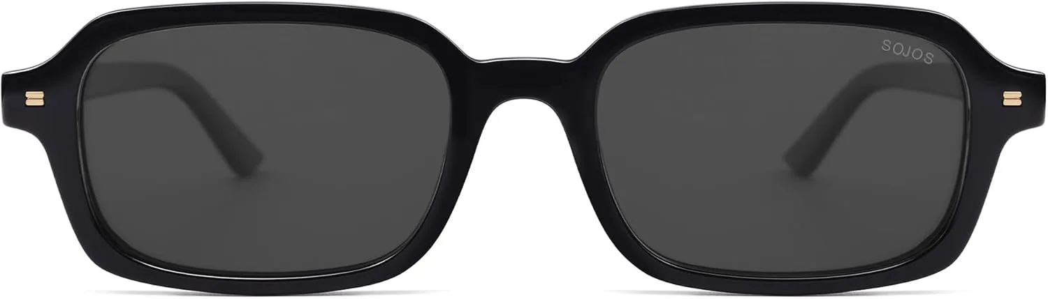 

SOJOS Модные прямоугольные поляризованные солнцезащитные очки для женщин и мужчин, маленькие, в стиле ретро, ​​тонкие, квадратные, модель SJ2610, Black/Grey