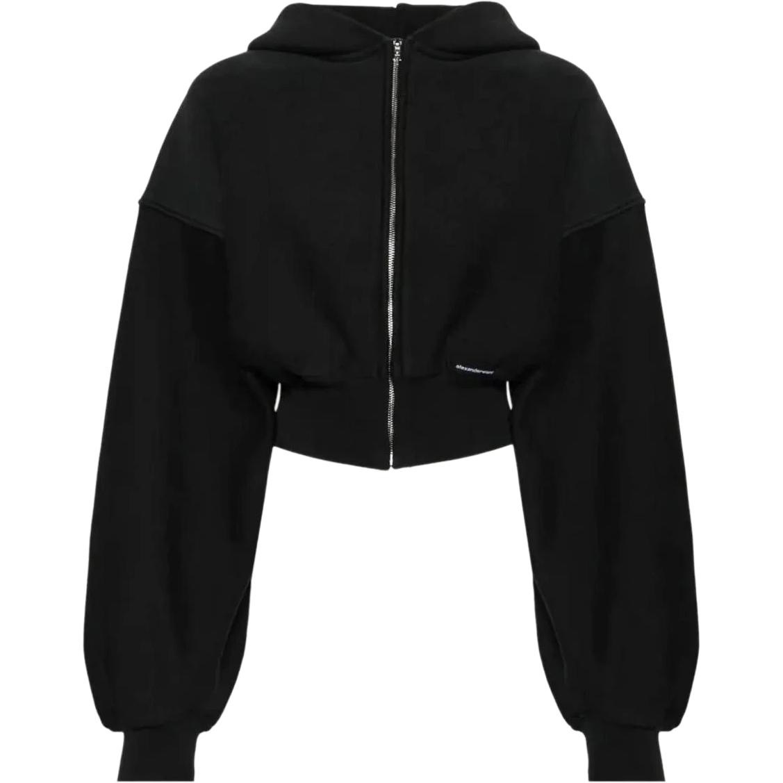 

Alexander Wang Брендовая застёгивающаяся молнией укороченная худи с выцветшим чёрным цветом, Black
