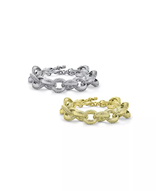 

Набор из 2 крупных овальных звеньев, массивный браслет-цепочка с застежкой-тогл, позолоченный Bling Jewelry, gold-silver