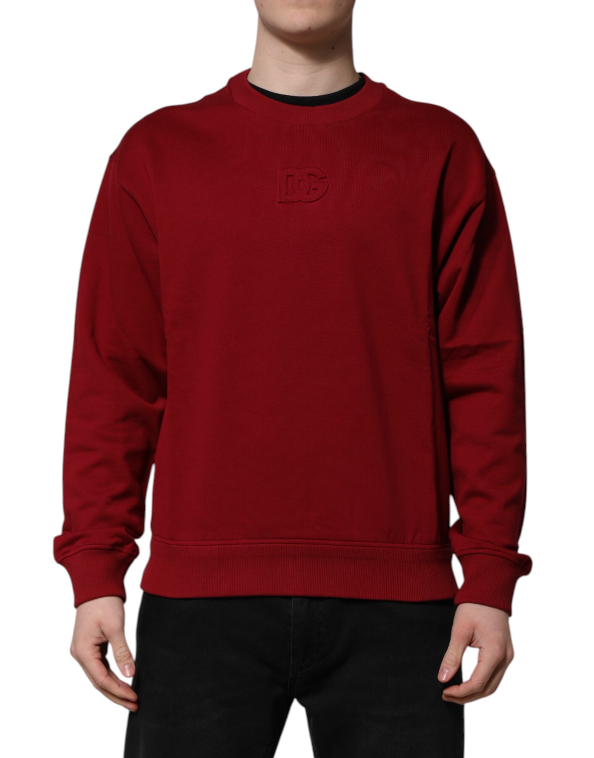 Красный хлопковый свитер с круглым вырезом и тисненым логотипом Dolce & Gabbana, Red