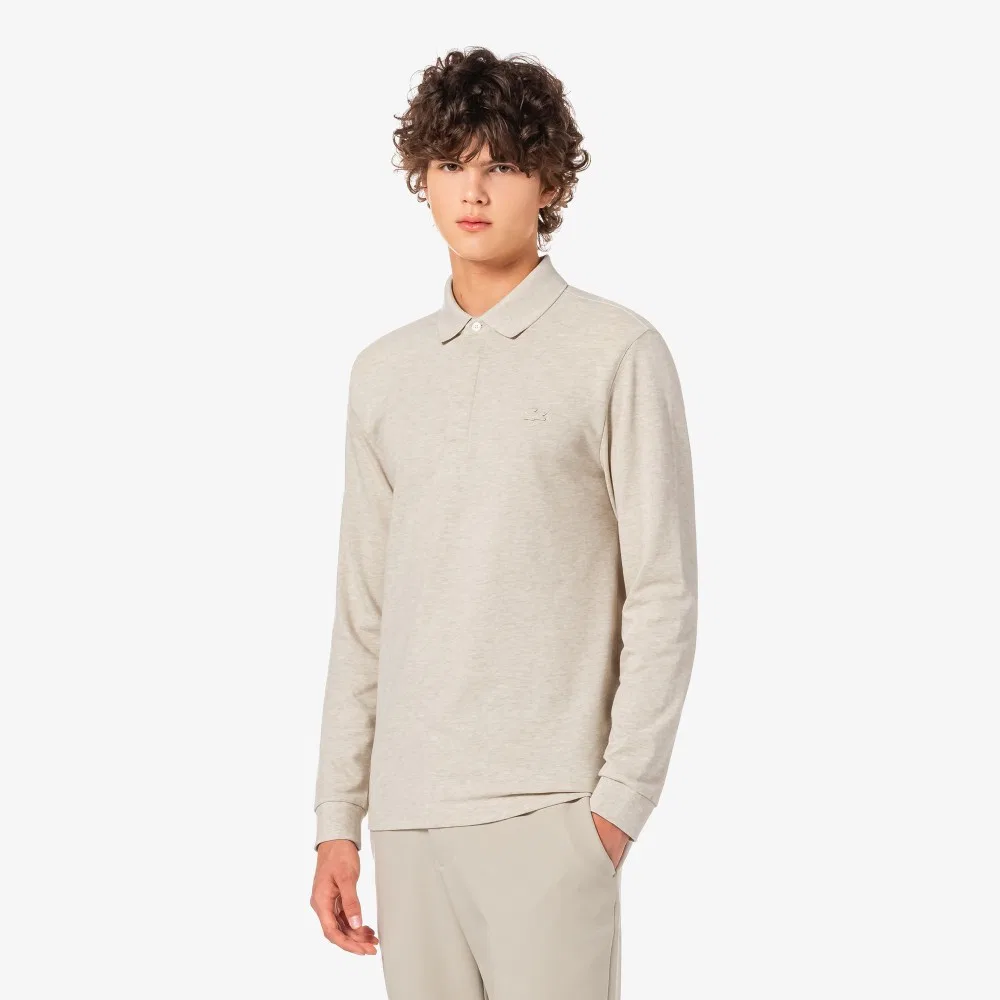 Мужская бежевая футболка-поло Paris с длинным рукавом от Lacoste — фото 4