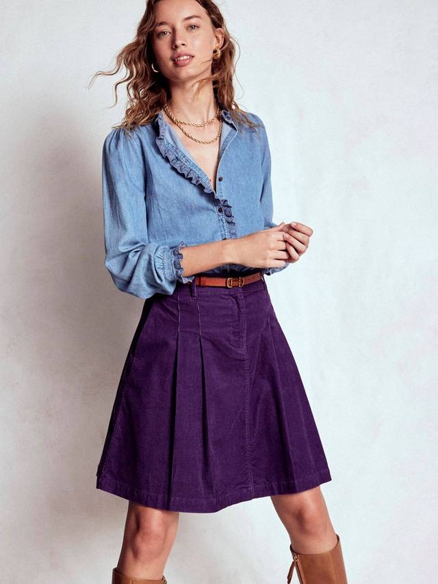 

плиссированная юбка мини из вельвета на высокой талии Boden, Mystical Purple