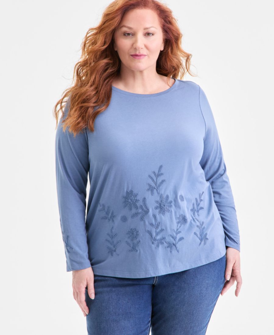 

Вышитая блузка-лодочка большого размера, эксклюзивно для Macy's Style & Co, Militia Blue