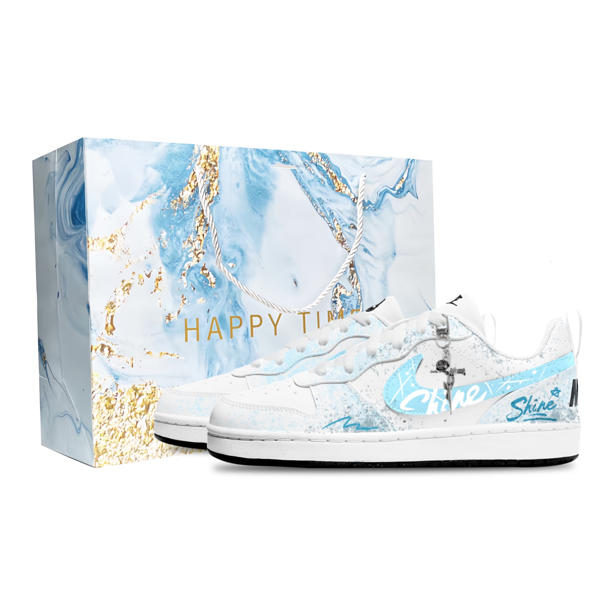 

Court Borough устойчивые к истиранию дышащие низкие детские кроссовки для скейтбординга Unisex Nike, белый & светло-синий