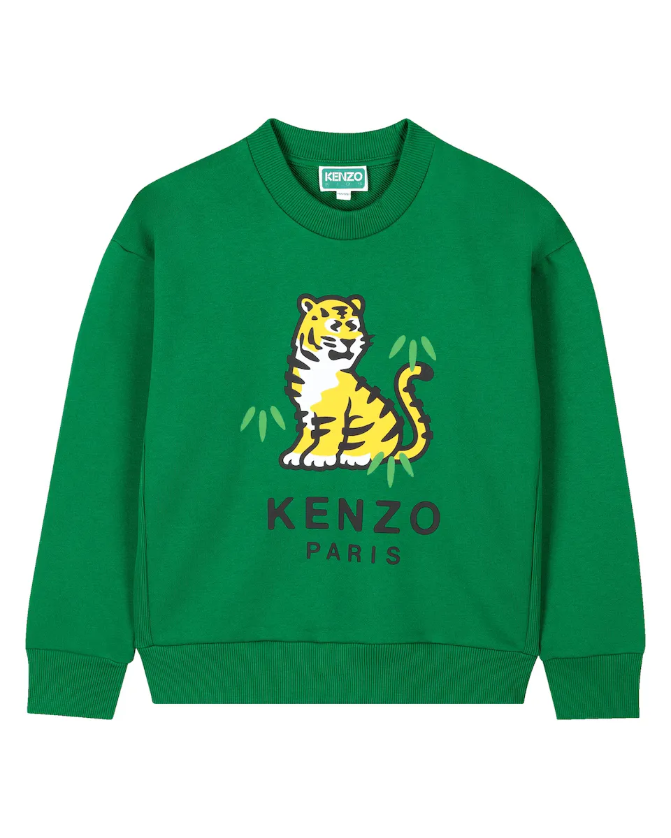 

Хлопковый свитшот для мальчика с иллюстрацией спереди Kenzo Kids, зеленый