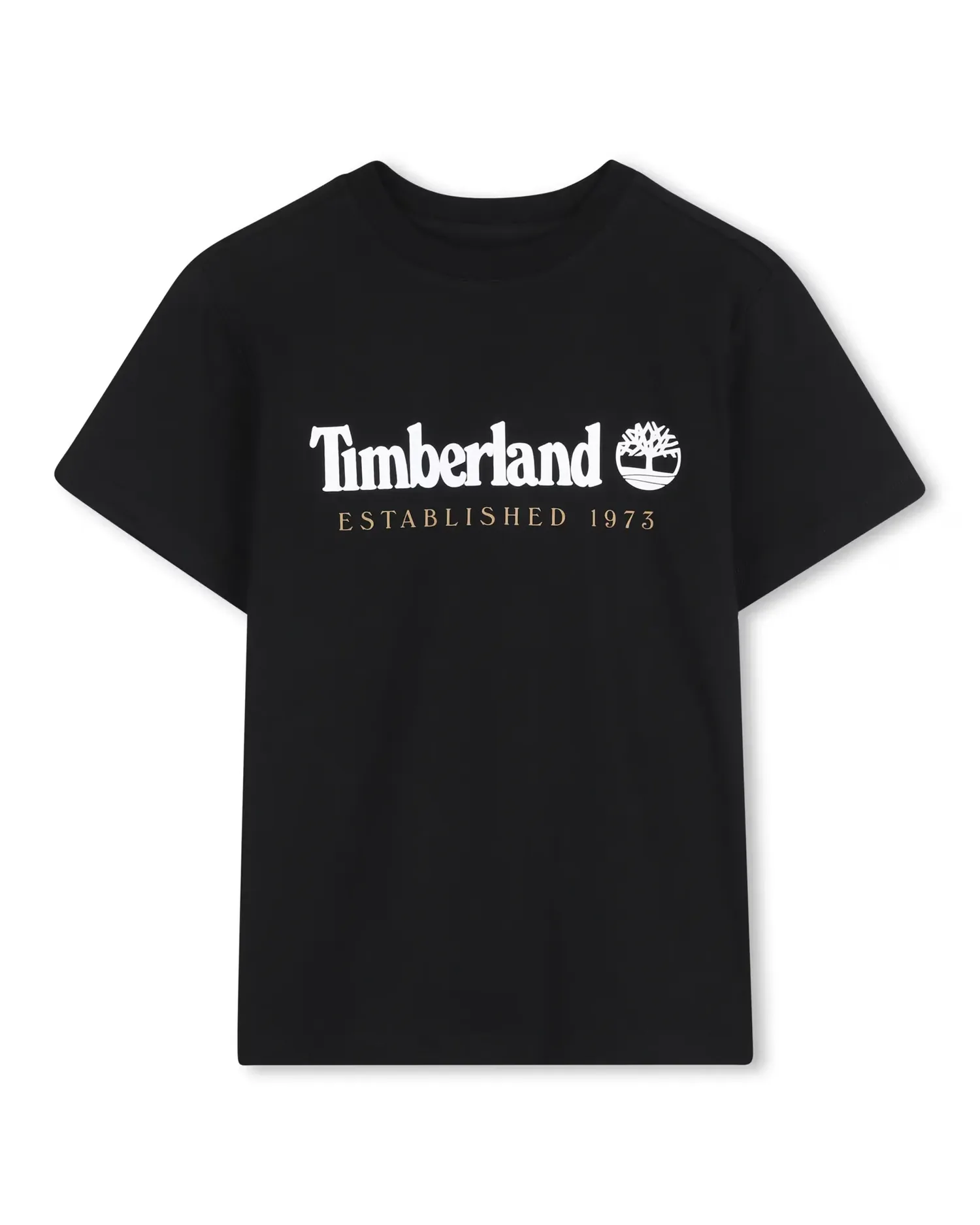 Детская футболка с французским рукавом с рисунком спереди из хлопка Timberland, черный