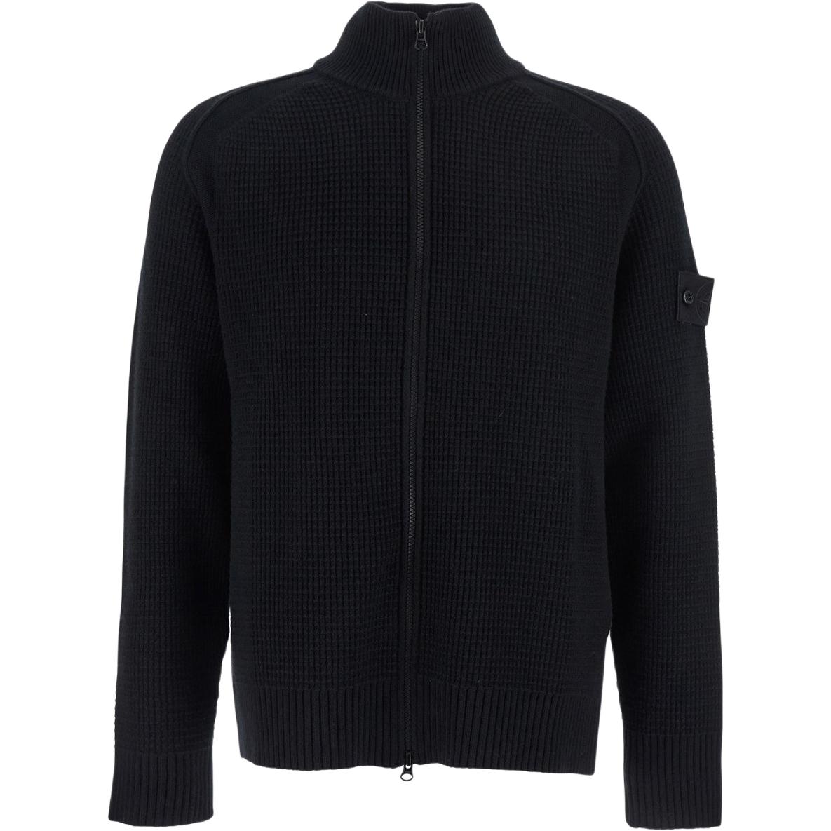 

STONE ISLAND Шерстяной кардиган на молнии, Black