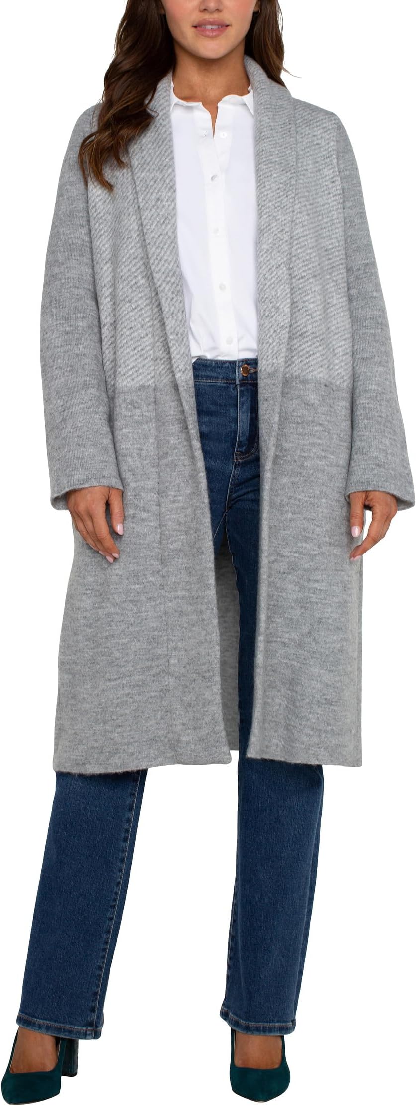 

Свитер Liverpool Los Angeles Long Sleeve Open Front Shawl Sweater Coat, Grey Pattern Block