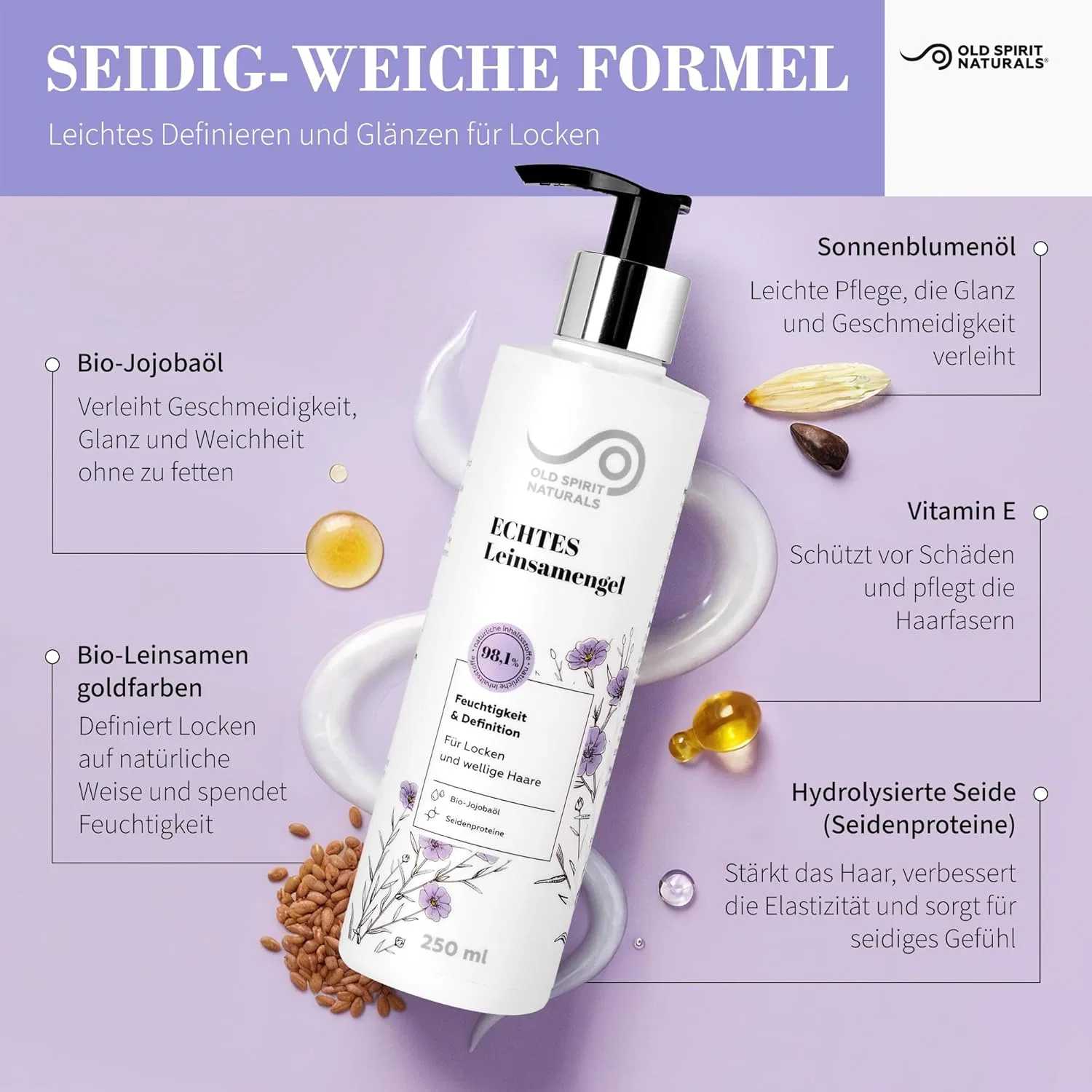 Гель из льняного семени для укладки кудрявых волос «Flaxseed Gel» Old Spirit Naturals — фото 2