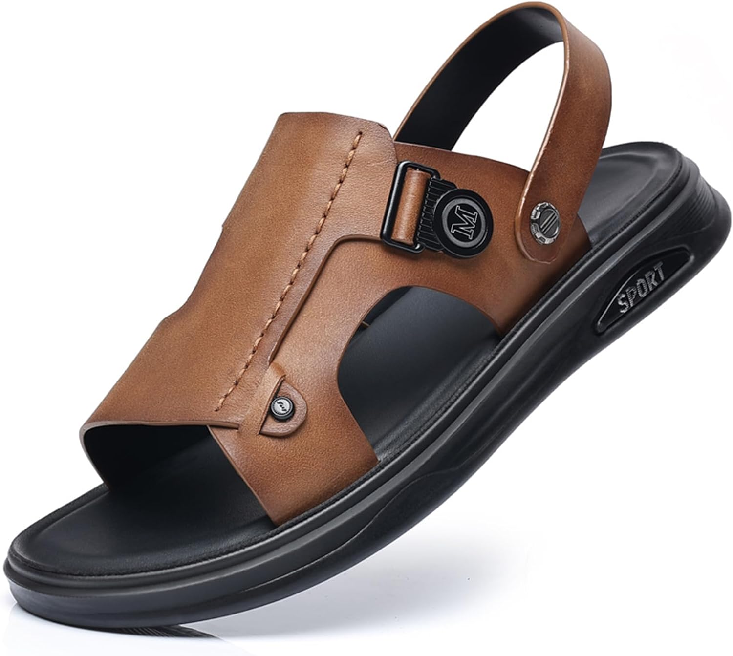 

Мужские сандалии Abborora из натуральной кожи для улицы с регулируемым ремешком, хаки