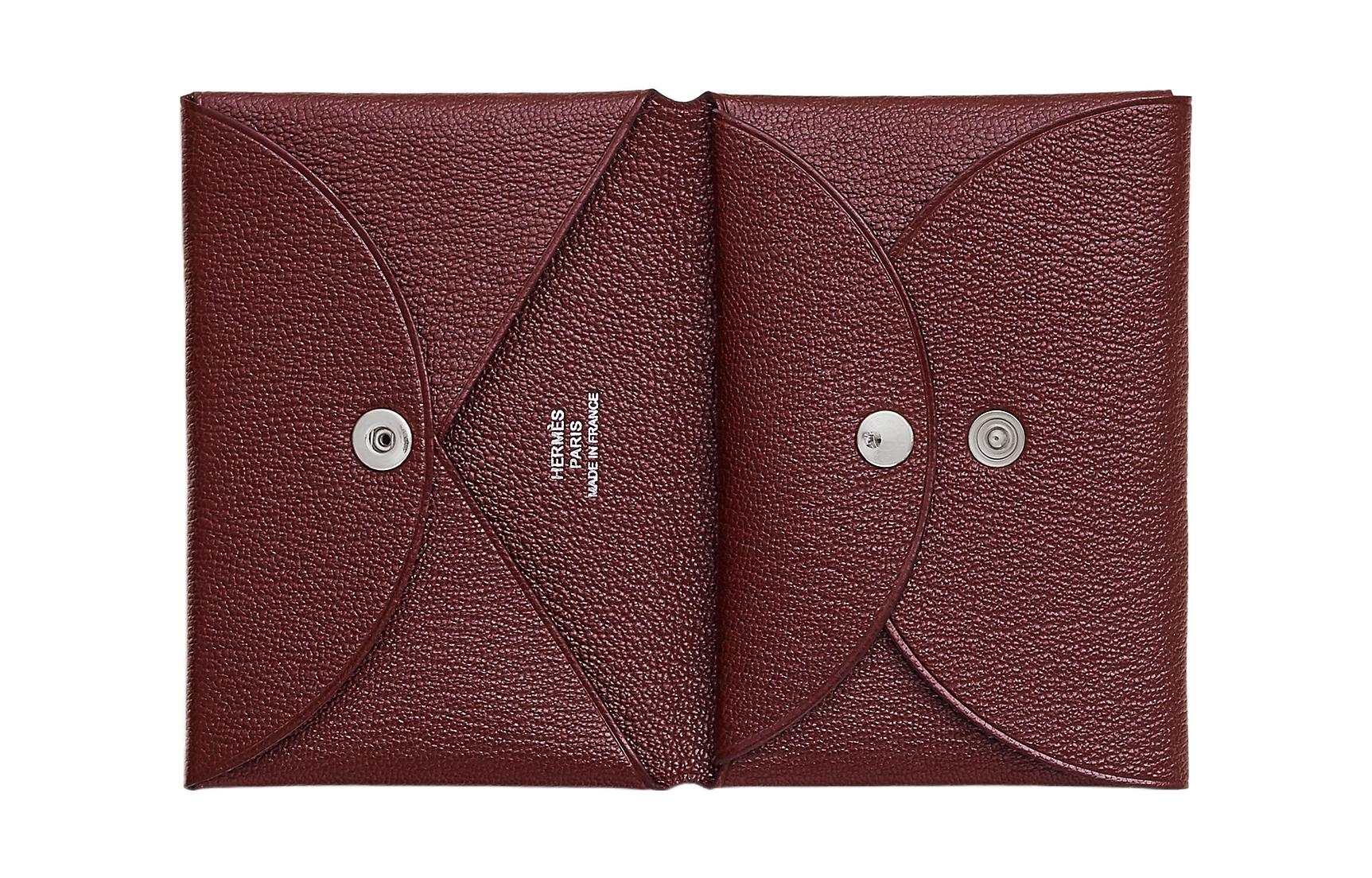 HERMES Картхолдер Calvi Duo из кожи козы Mysore, женский, 55, Rouge H, красный — фото 2