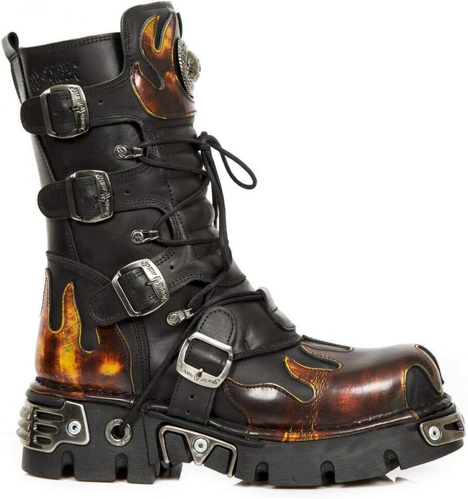 Ботинки New Rock Newrock 591-S1 Red Flame из черной кожи с металлическими элементами в стиле хэви-панк и готика, черный — фото 2