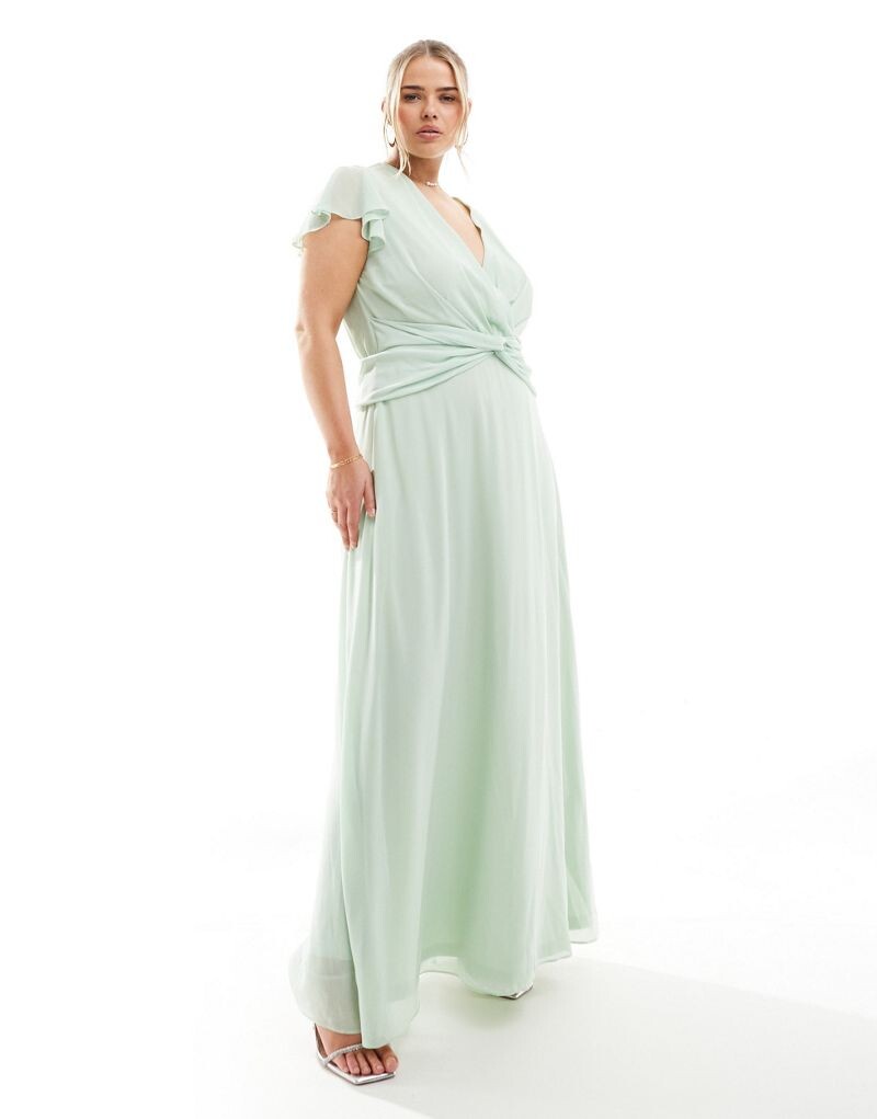 

Мятное платье макси с запахом спереди TFNC Plus Bridesmaid