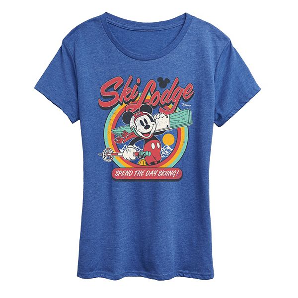 

Женская футболка с принтом Mickey Mouse Ski Lodge Disney, Heather Royal Blue