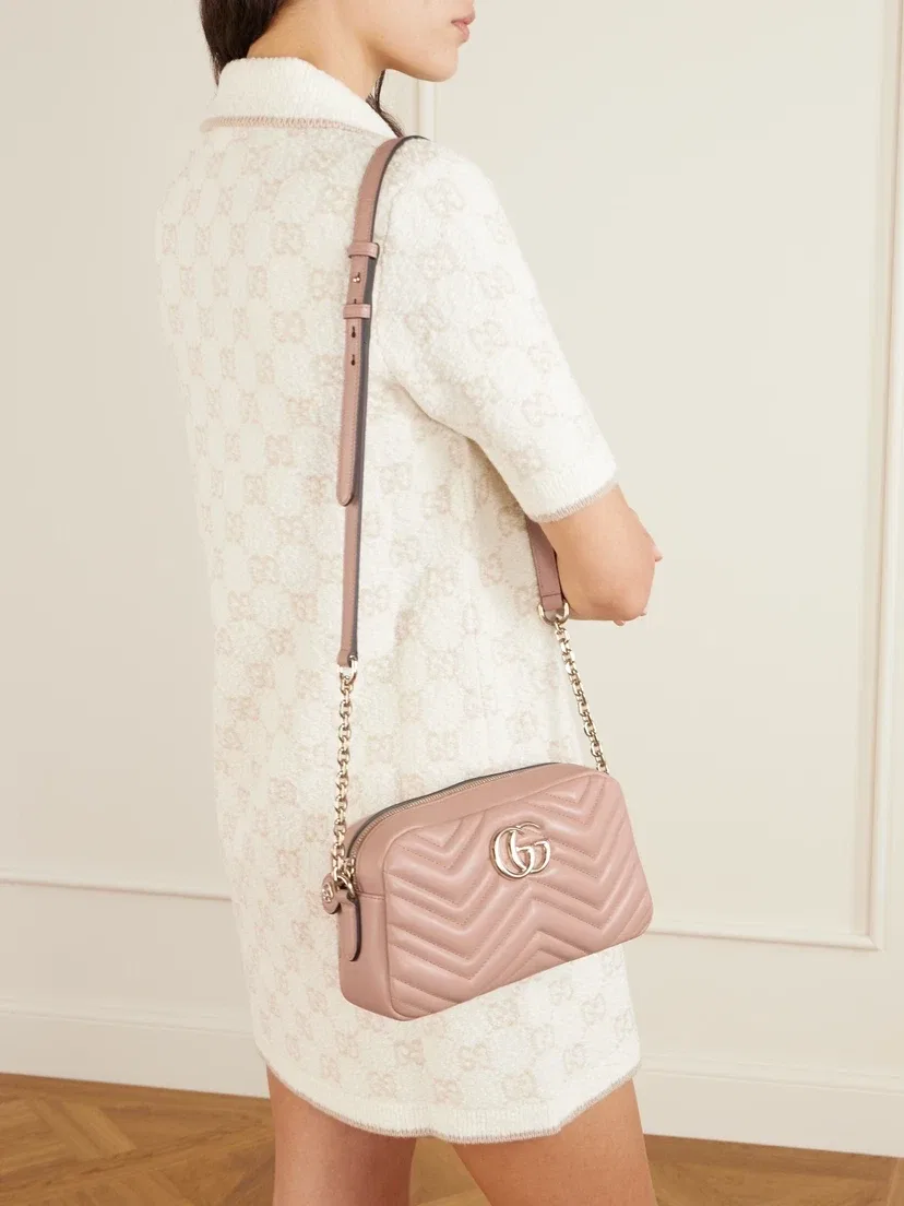 Сумка на плечо из стеганой кожи GG Marmont GUCCI, розовый — фото 3
