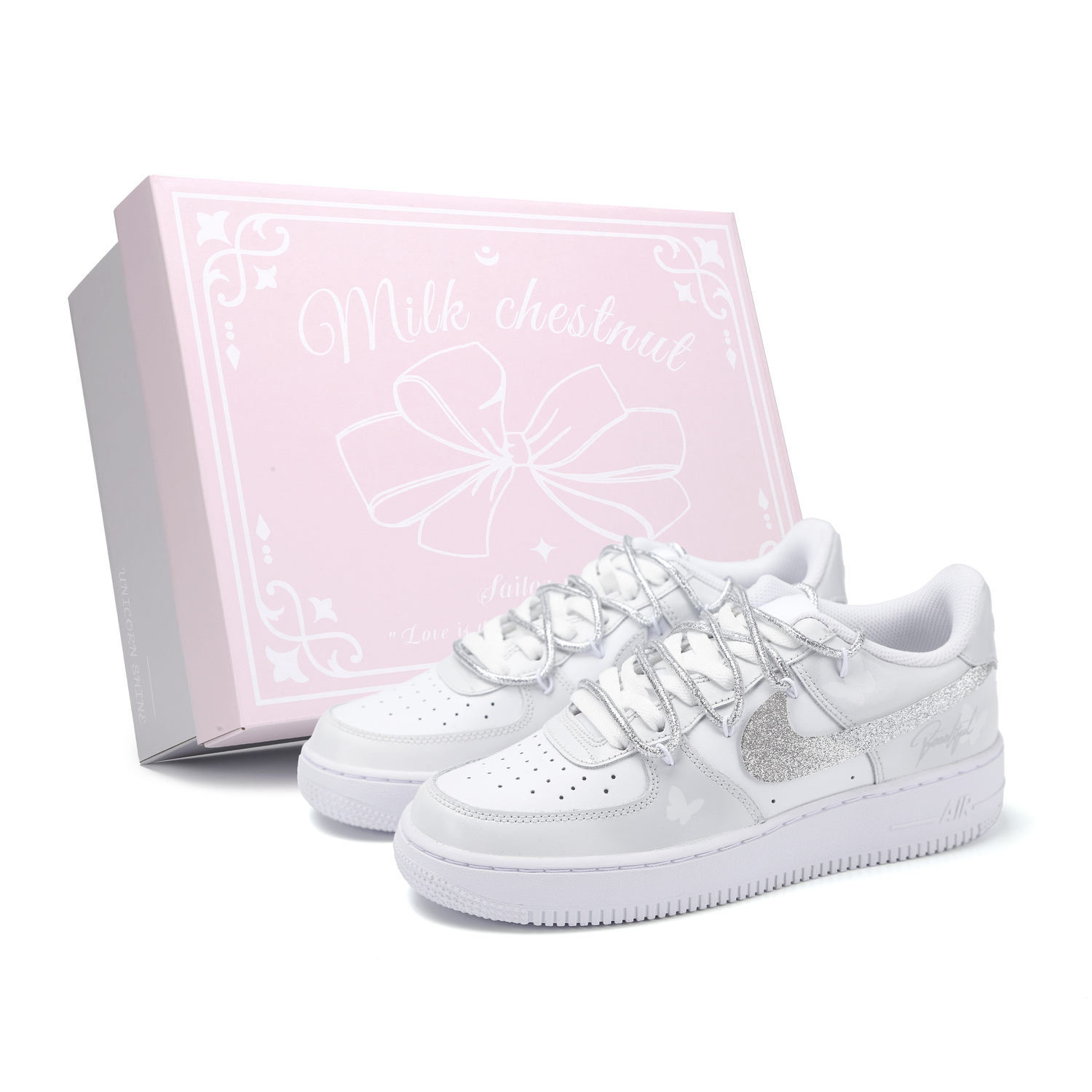 

Nike Air Force 1 Butterfly Sprites устойчивые к истиранию нескользящие низкие скейтбордские кроссовки silver детские