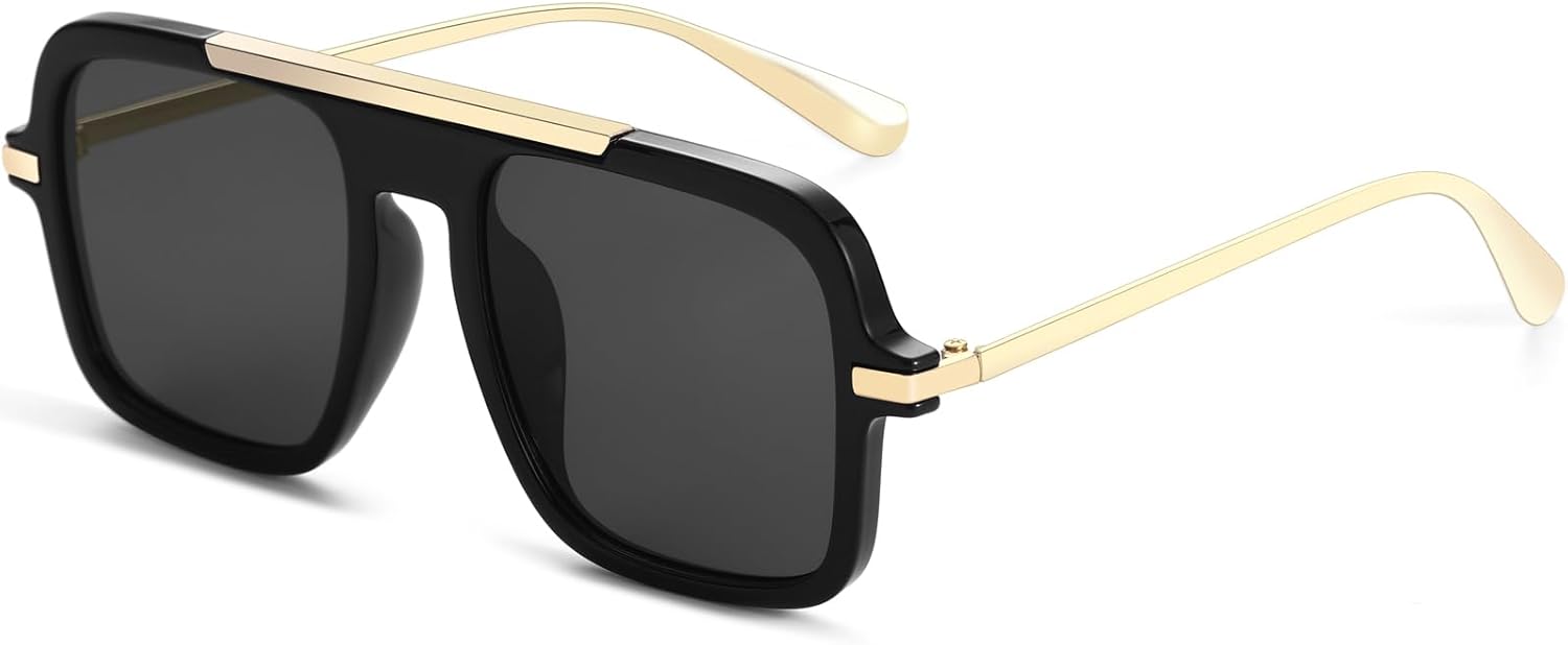 

Длинные ретро-солнцезащитные очки-авиаторы квадратной формы для женщин, модные, в стиле 70-х, с большой оправой и защитой от УФ-излучения UV400, модель A2256 A LONG, Black Frame/Gray Lens