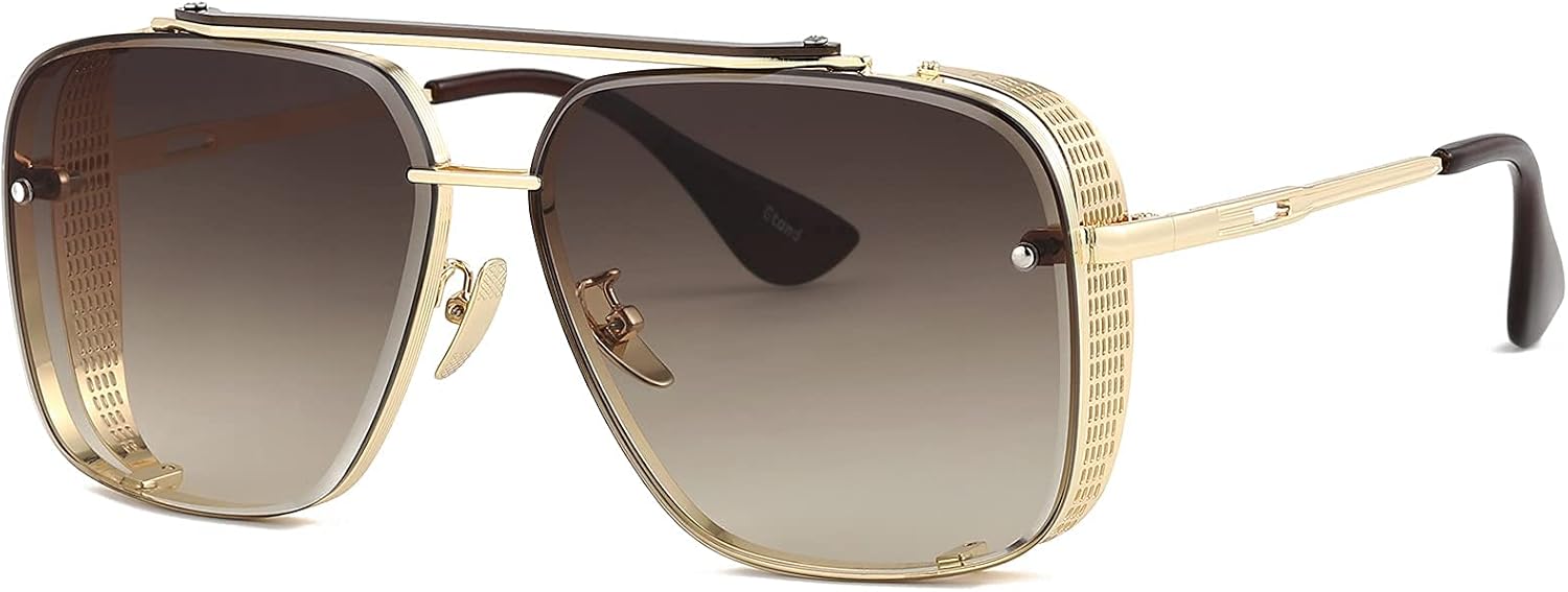 

Солнцезащитные очки-авиаторы Gtand Fashion Oversized Square Aviator Gradient Sunglasses For Men Vintage Metal Side Shield Steampunk Sun Glasses 64mm, C2 Gold Frame/Gradient Brown Lens