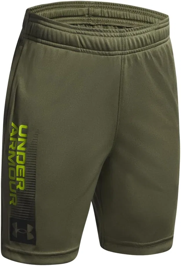Детские шорты Under Armour с логотипом Tech Wordmark, (390) Marine Od Green/Green Vibe/Black — фото 3